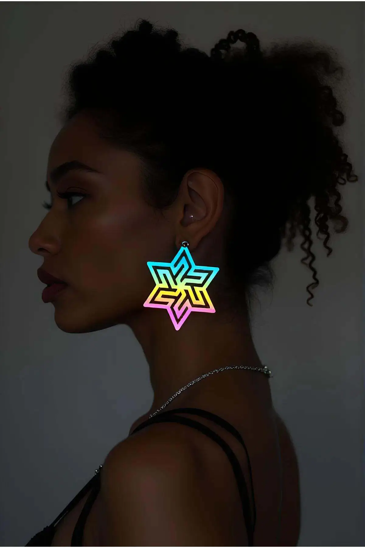 Rainbow Reflective Abstract Star Earrings, Stylish Laser Cut Earrings - APBJ019