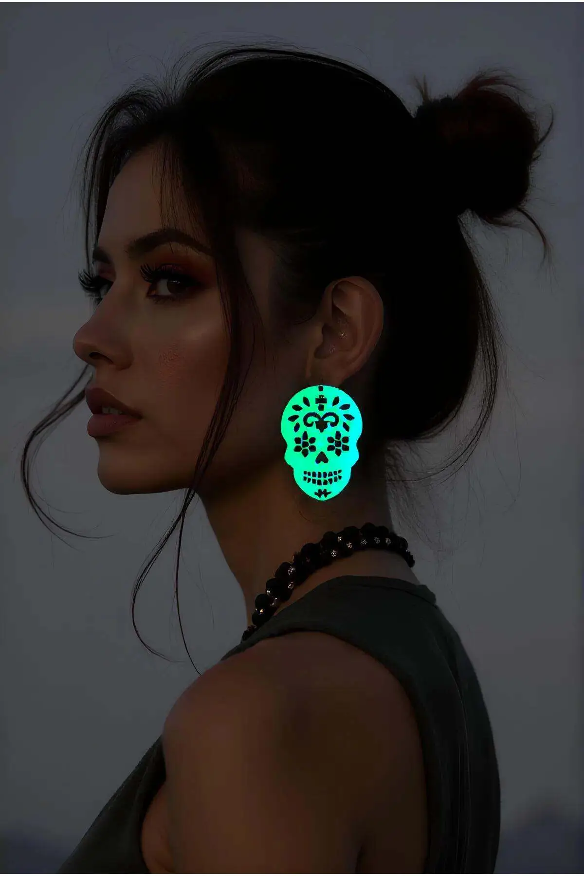 Rainbow Reflective Skull Gothic Earrings, Stylish Laser Cut Earrings - APBJ029