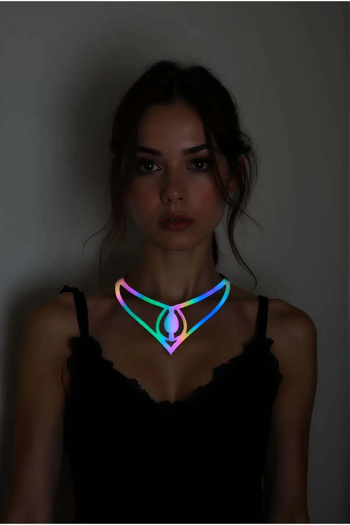 Rainbow Reflective Drop Choker Necklace, Elegant Laser Cut Necklace - SH1410