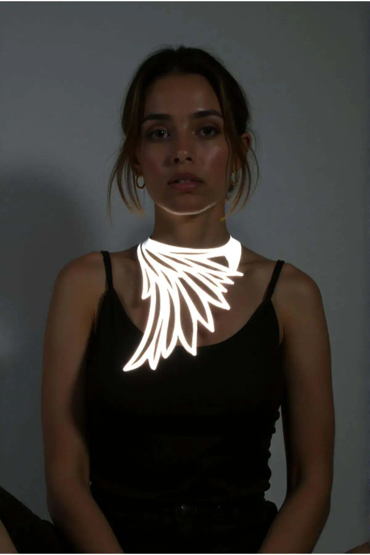 Large White Reflective Bird Wing Choker Necklace, Stylish Laser Cut Necklace - SH1418