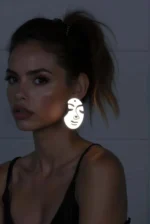 White Reflective Abstract Woman's Face Earrings, Stylish Laser Cut Earrings - APBJ005