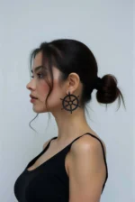 Black Steering Wheel Earrings, Stylish Laser-Cut Leather Earrings - APBJ021