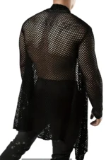 Men's Long Mesh Kimono Shirt, Black Transparent Clubwear - APTM001 - Image 4