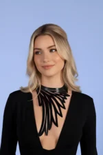 Laser Cut Wing Detail Choker, Leather Necklace - SH1418 - Image 2