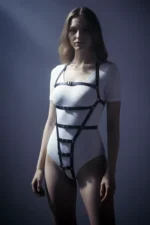 Open Leather Fantasy Lingerie, Leather Body Harness - SH790