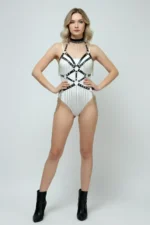 Leather Chain Harness, Leather Dancer Costume, Choker Detail Leather Harness - SH1397 - Image 3