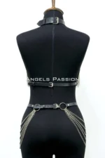 Leather and Chain Detail Harness Set, Leather Dancer Costume, Choker Detail Leather Harness - SH1397 - Image 5