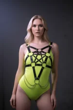 Stylish Leather Chest Harness with Chain Detail, Bustier Harness, Leather Chest Harness - SH1399