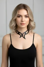Leather Choker, Choker Necklace with Eye Detail - SH1412