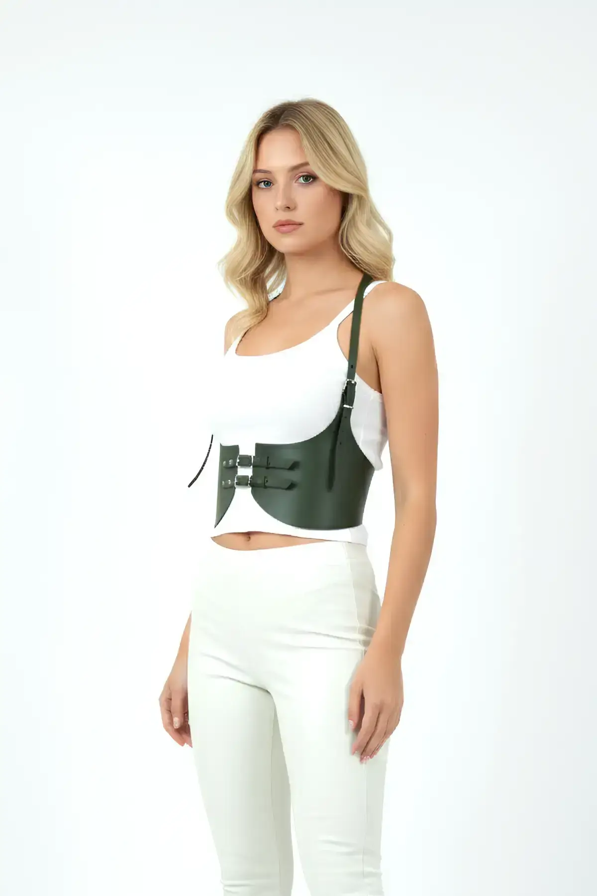 Khaki Color Thick Women's Belt, Leather Belt Harness - SH605