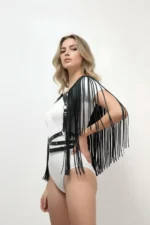 Tassel Detail Leather Chest Harness, Leather Harness Tassel Jacket - SH999 - Image 4