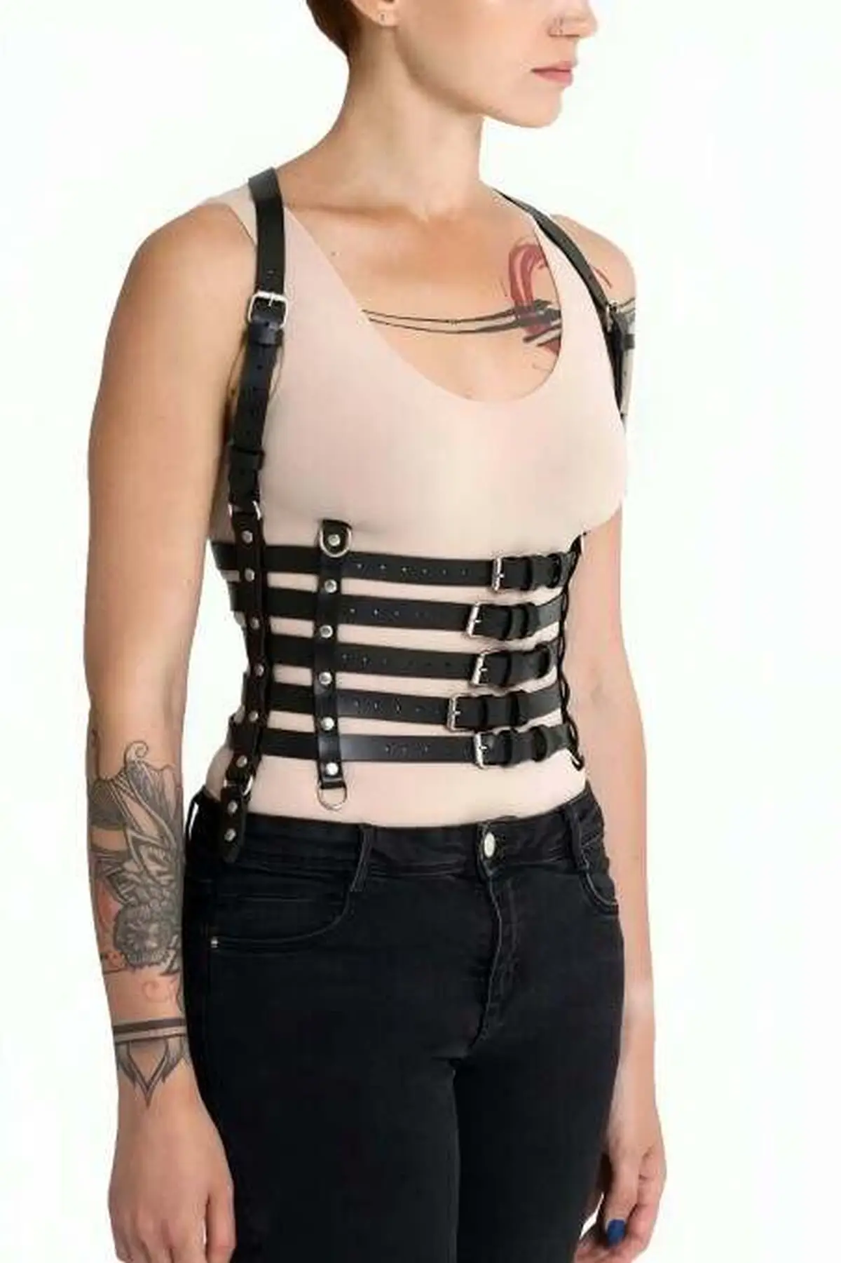 132841.webp Five-Point Leather Chest Harness - SH630 - Image 1