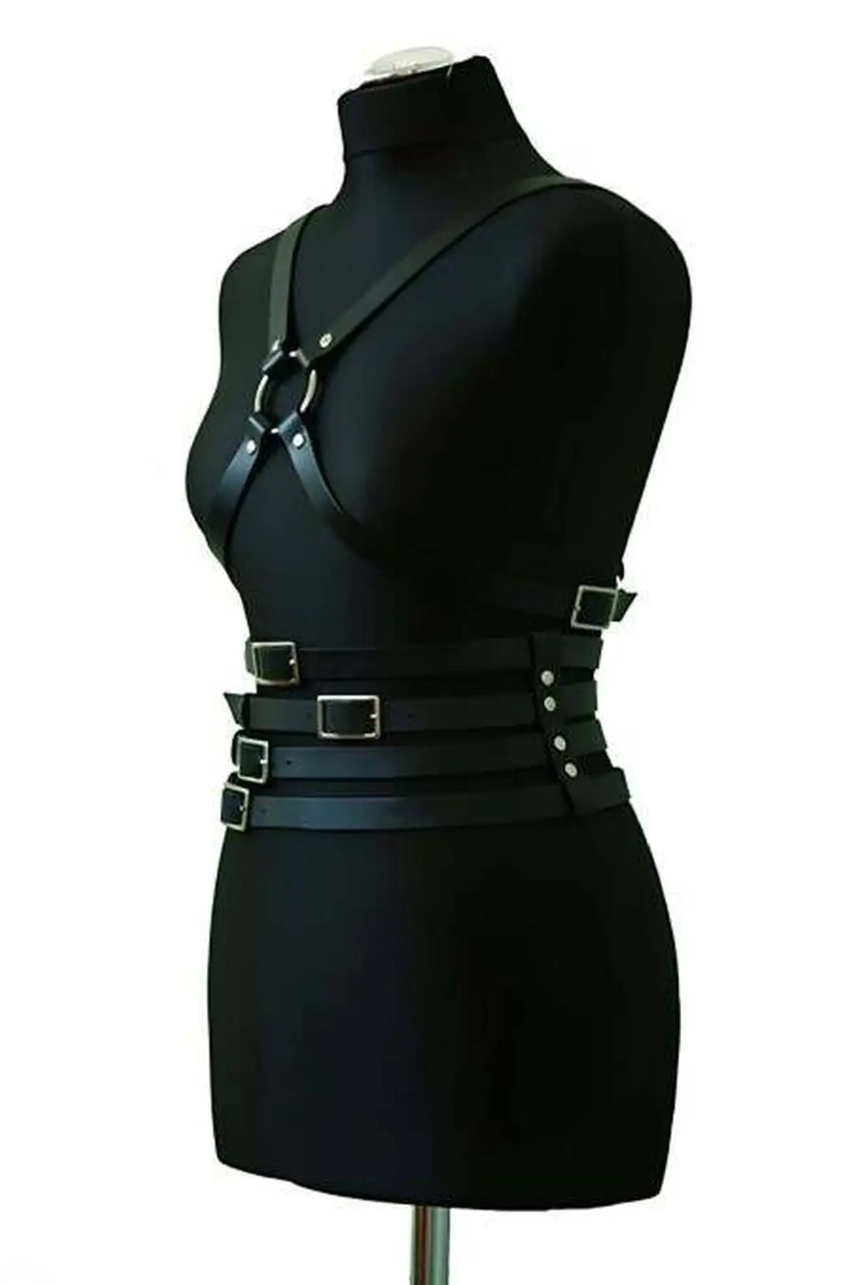 Leather Four-Row Chest Harness with Waistband - SH911
