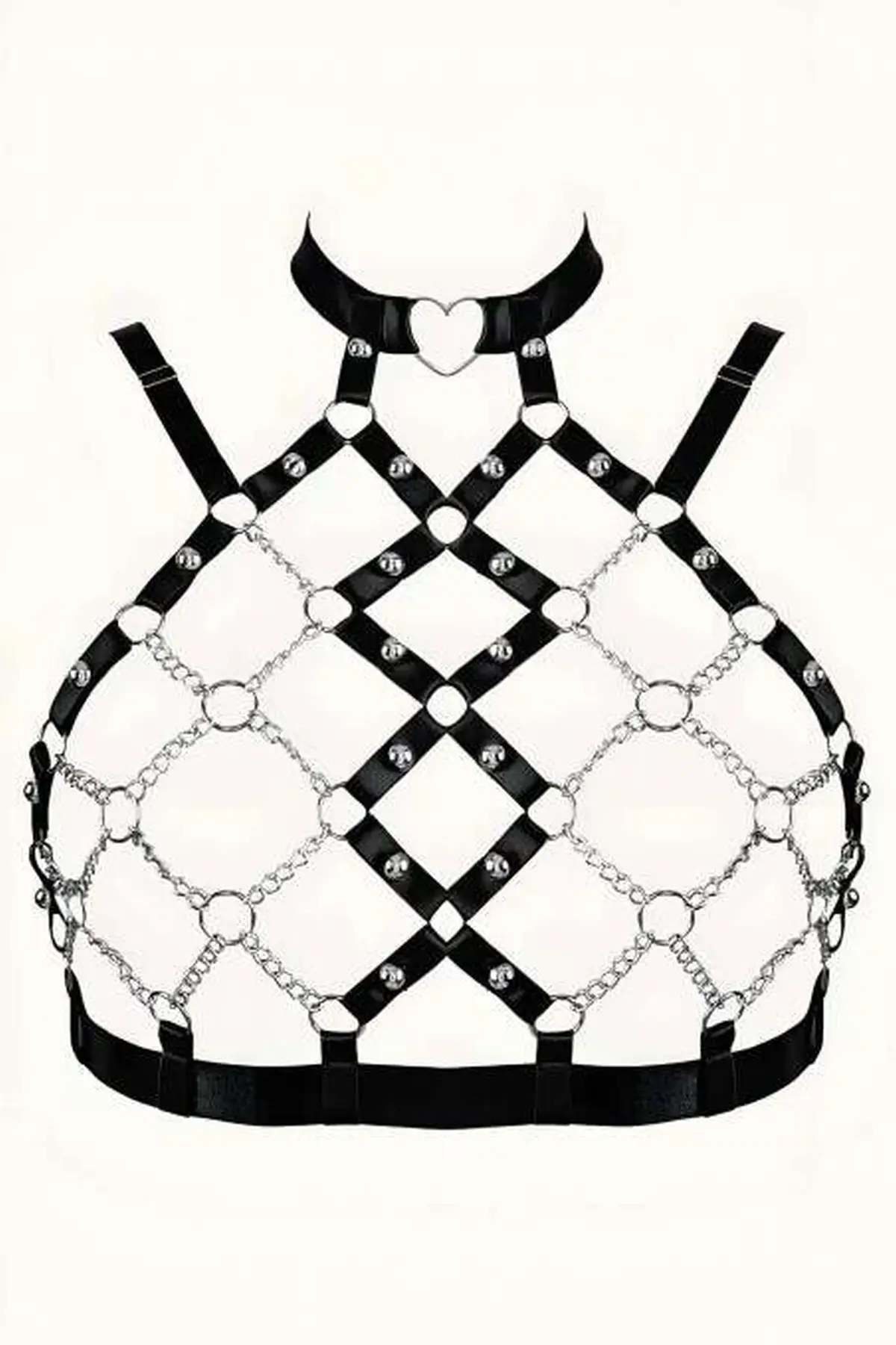 132864.webp Chain-Detailed Sexy Rubber Breast Harness - SH926 - Image 1
