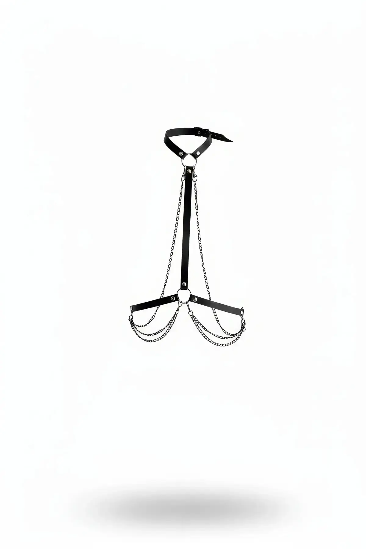 Black Women's Belt Faux Leather Chest Belt with Ring Detail - SH5