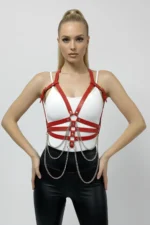 Red Women's Faux Leather Body Belt with Chain Detail - SH9 - Image 5