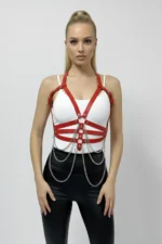 Red Women's Faux Leather Body Belt with Chain Detail - SH9 - Image 6