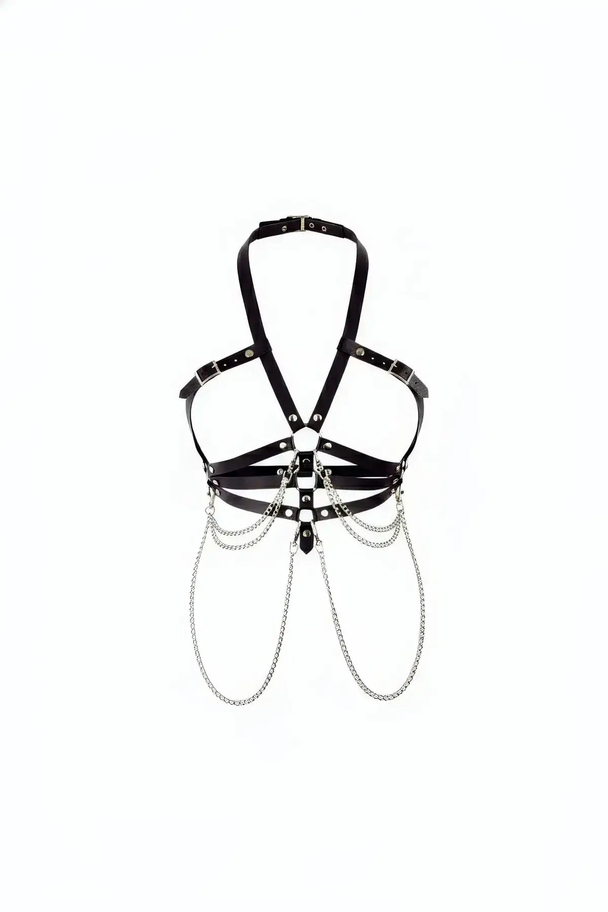 Black Women's Belt with Adjustable Buckle and Chain Waist Accessory - SH9