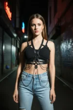 Black Women's Leather Body Belt with Chain Detail - SH9 - Image 3