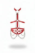 Red Women's Belt with Chain Detail, Shiny Leather Body Belt - SH10