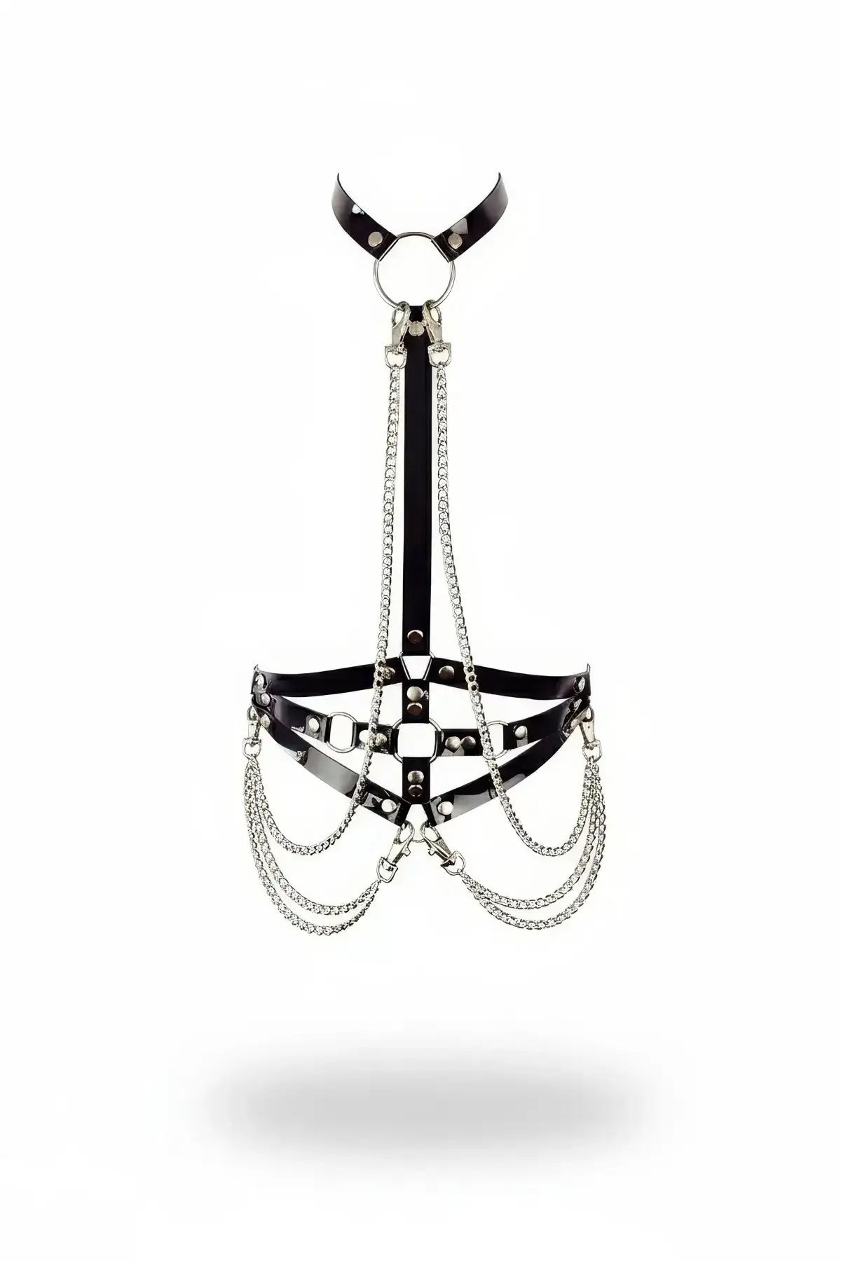 Black Women's Faux Leather Body Accessory with Belt Chain - SH10