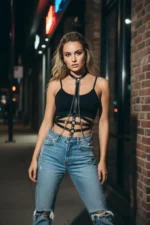 Black Women's Belt with Chain Detail and Studded Body Accessory - SH13 - Image 2