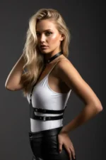 Black Women's Leather Belt Body Accessory with Neck Detail - SH17 - Image 3