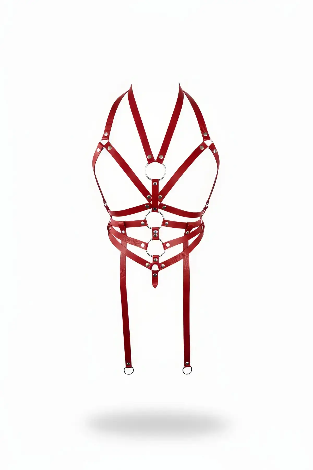 Red Chest Harness Leather Body Accessory with Ring Detail - SH23
