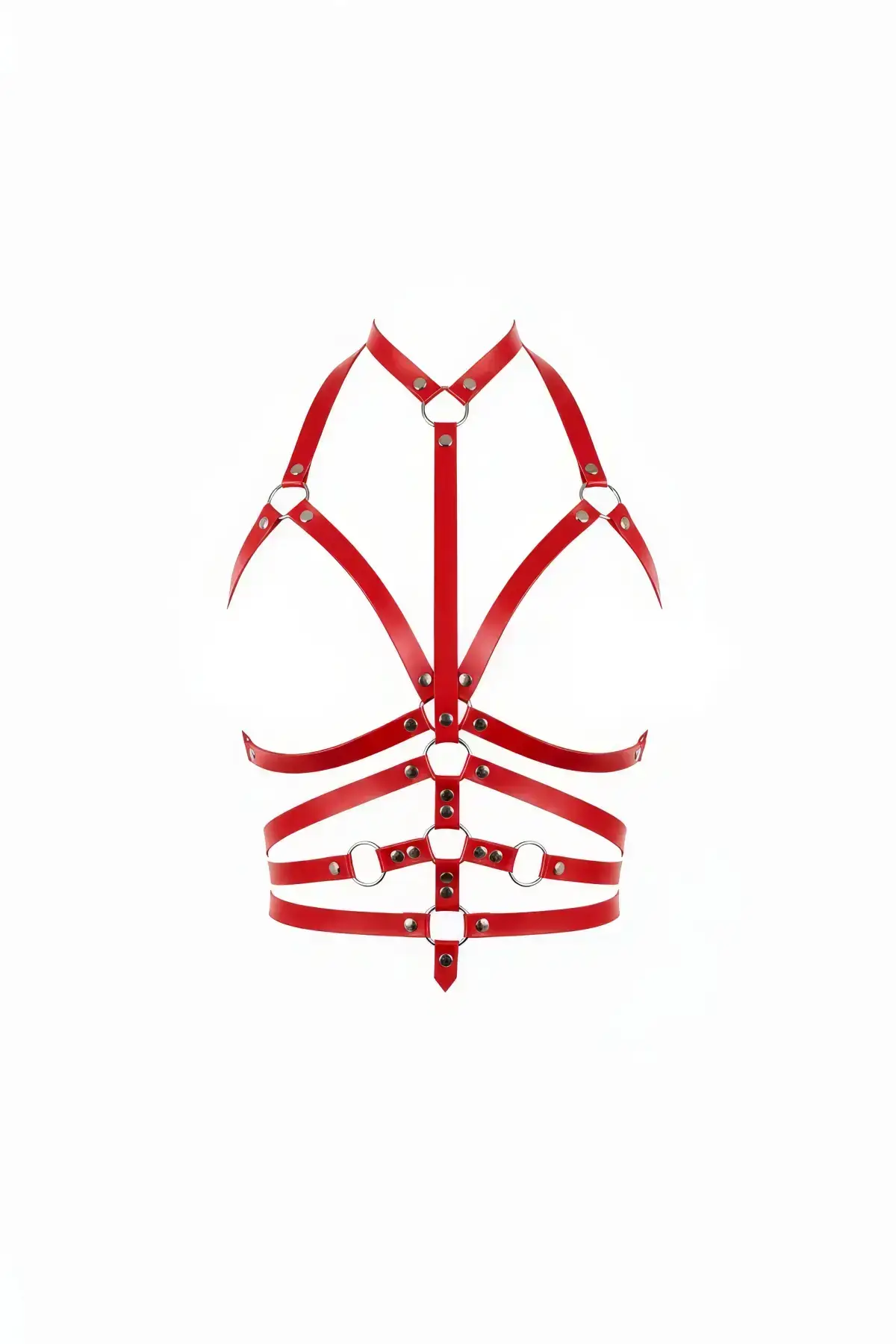 Red Chest Harness Leather Body Accessory with Ring Detail - SH24
