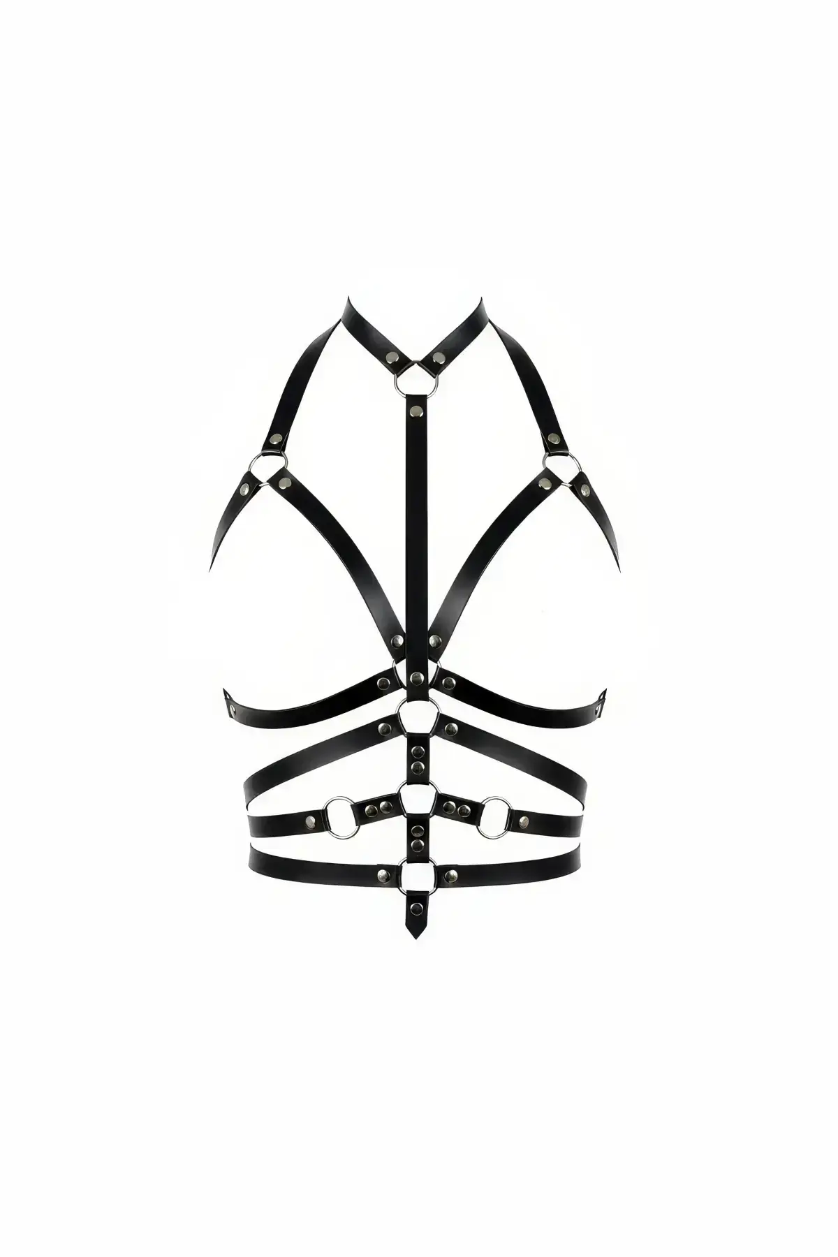 Black Chest Harness Faux Leather Body Accessory with Ring Detail - SH24
