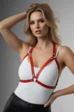 Red Chest Harness Faux Leather with Stud Details - SH25