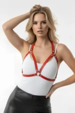 Red Chest Harness Faux Leather with Stud Details - SH25 - Image 2