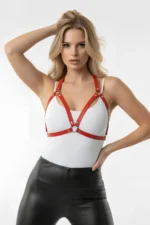 Red Chest Harness Faux Leather with Stud Details - SH25 - Image 3