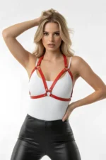 Red Chest Harness Faux Leather with Stud Details - SH25 - Image 4