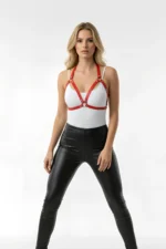 Red Chest Harness Faux Leather with Stud Details - SH25 - Image 6