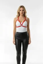 Red Chest Harness Faux Leather with Stud Details - SH25 - Image 7