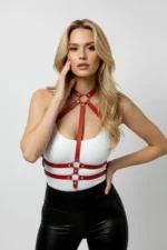 Red Women's Belt with Leather Ring Detail Body Accessory - SH30