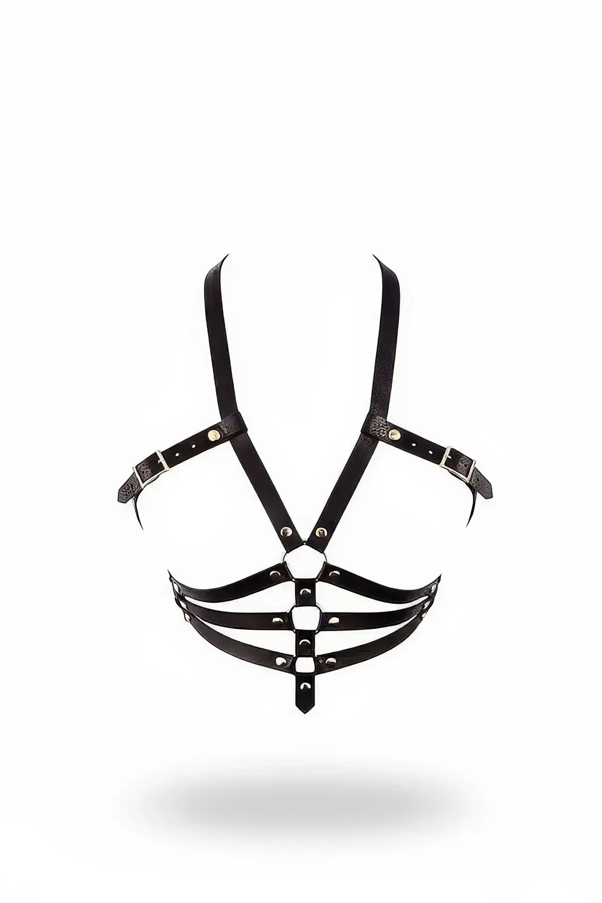 Black Women's Leather Body Harness Belt with Buckle Accessory - SH32