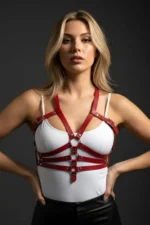 Red Women's Leather Body Harness with Buckle - SH32 - Image 3