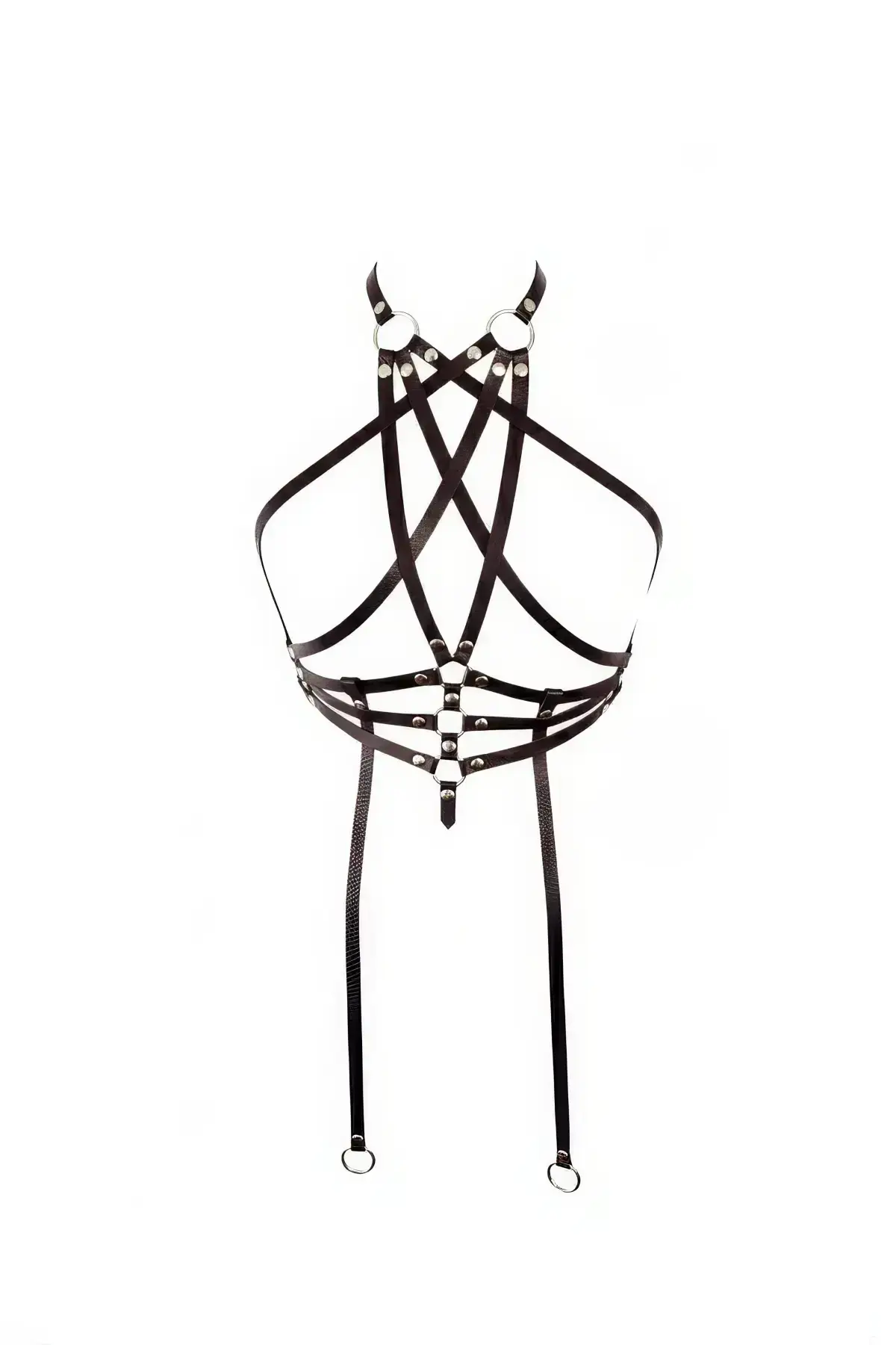 Black Chest Harness with Ring Detail and Cross Straps - SH34