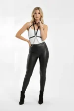 Black Women's Leather Body Accessory with Belt and Chain Detail - SH52 - Image 2