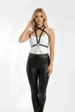 Black Women's Leather Body Accessory with Belt and Chain Detail - SH52 - Image 3