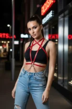 Red Women's Crossbody Belt with Chain Detail - SH52 - Image 3