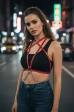 Red Women's Crossbody Belt with Chain Detail - SH52 - Image 4