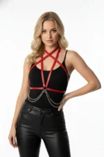 Red Women's Belt with Chain Detail Body Accessory - SH52 - Image 3
