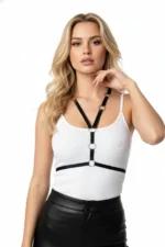 Black Women's Faux Leather Body Belt with Belt Ring Detail - SH101 - Image 2