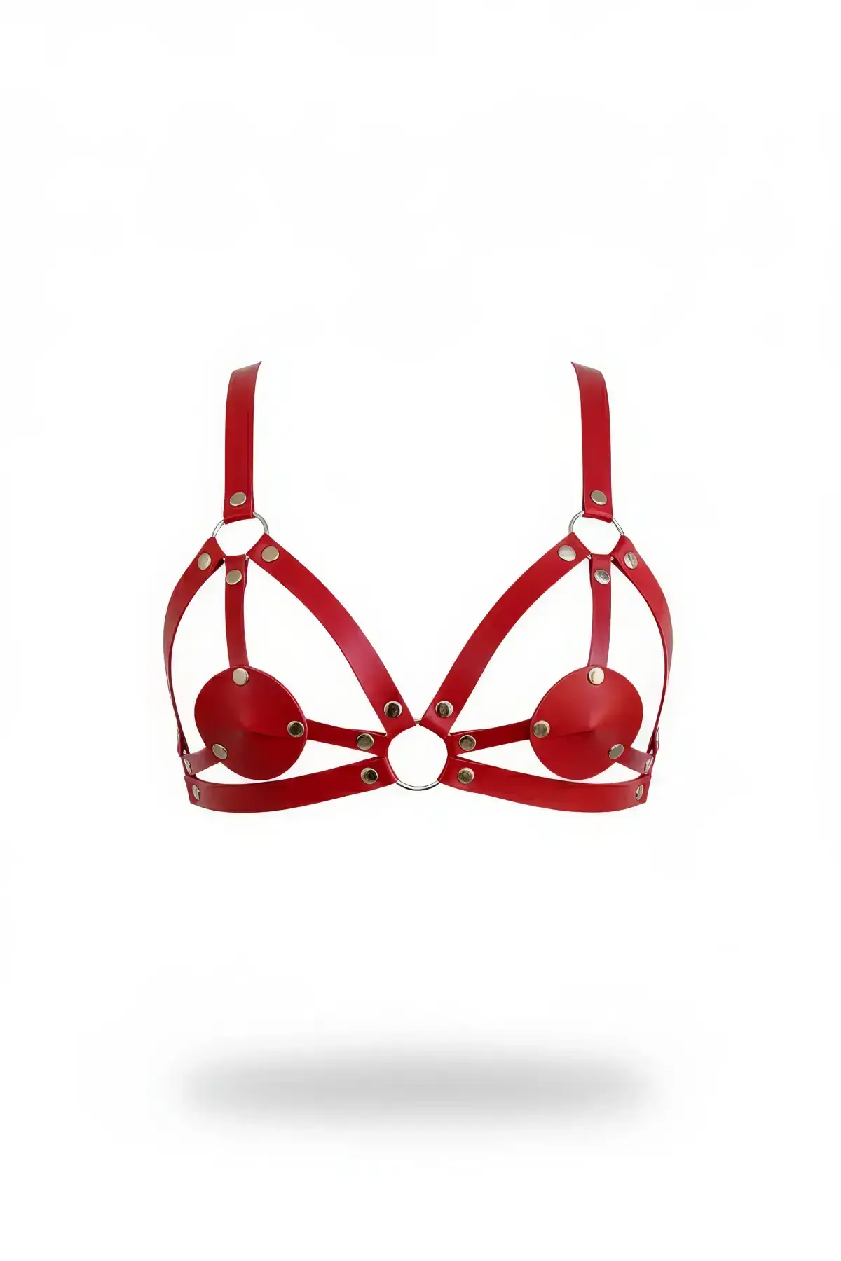 Red Leather Chest Harness with Metal Ring Detail - SH112