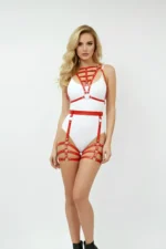 Red Harness Set with Cage Detail and Metal Ring Accessory - SH113 - Image 4