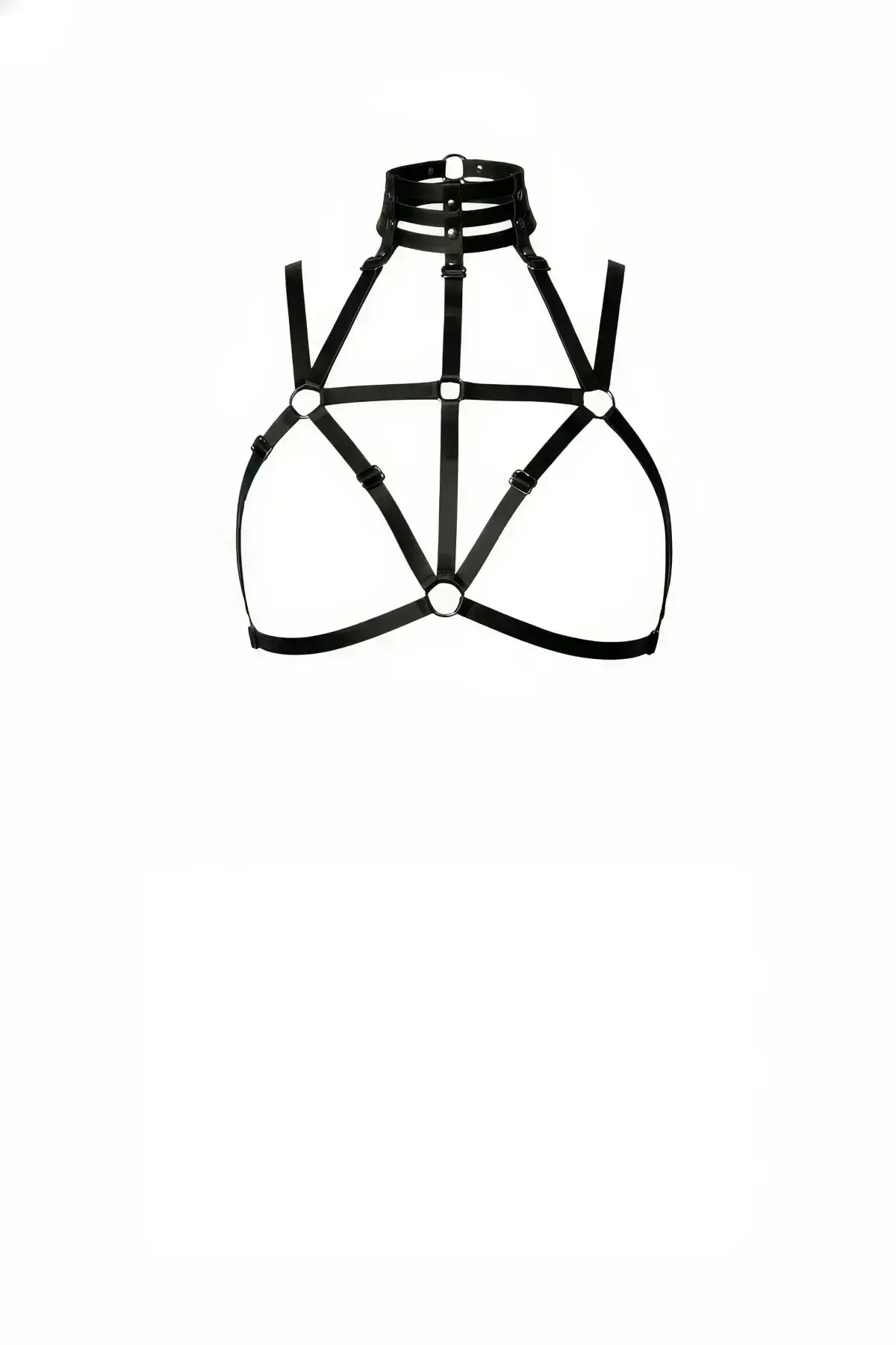 Black Chest Harness High Neck with O-Ring Detail - SH118