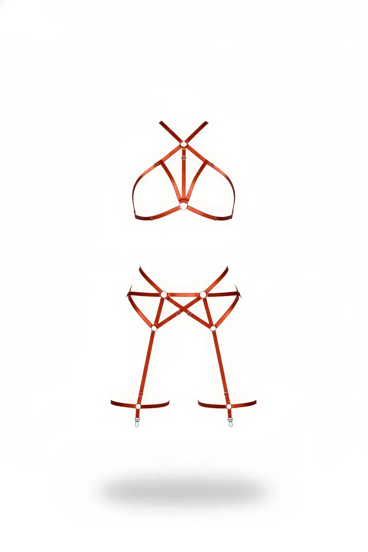 Tile-Colored Harness Set with Cross Straps and Ring Detail - SH161